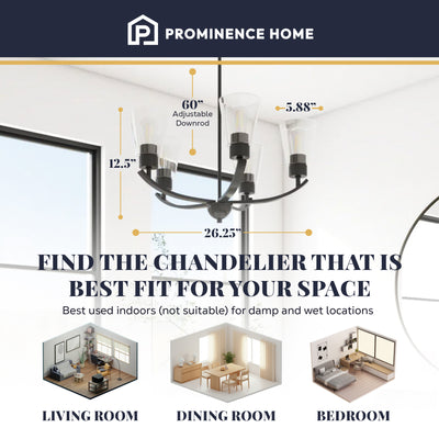 Prominence Home Fairendale 5-Light Chandelier with Clear Glass, Matte Black - VMInnovations