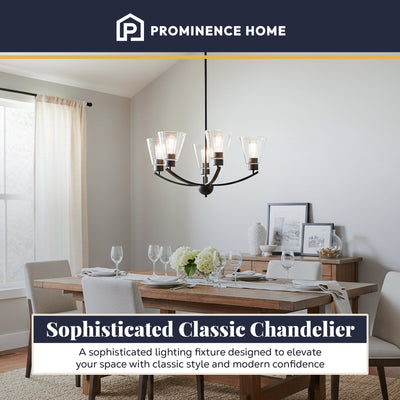 Prominence Home Fairendale 5-Light Chandelier with Clear Glass, Matte Black - VMInnovations