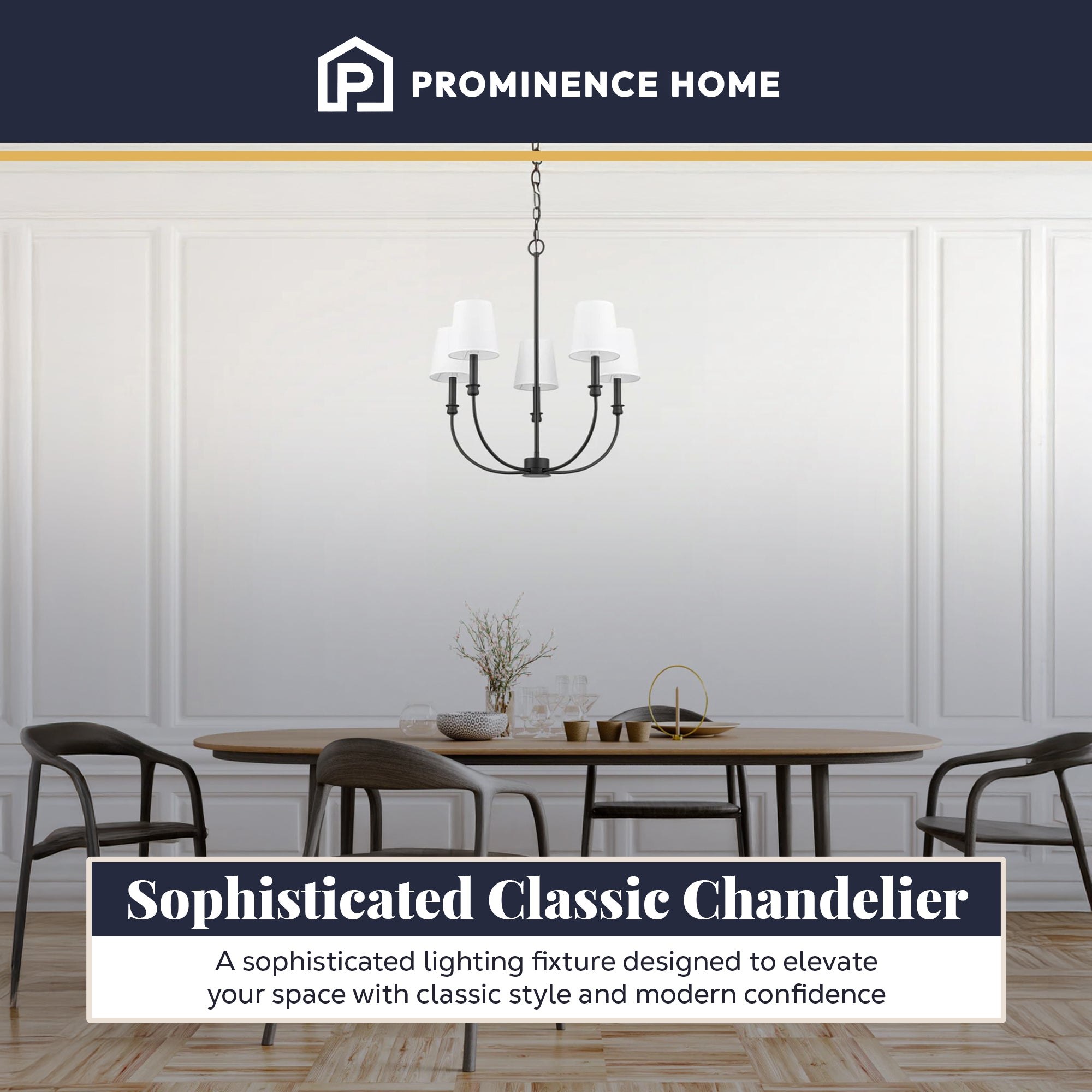 Prominence Home Billet 5-Light Chandelier with Fabric Shades, Matte Black - VMInnovations