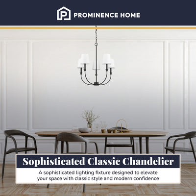 Prominence Home Billet 5-Light Chandelier with Fabric Shades, Matte Black - VMInnovations