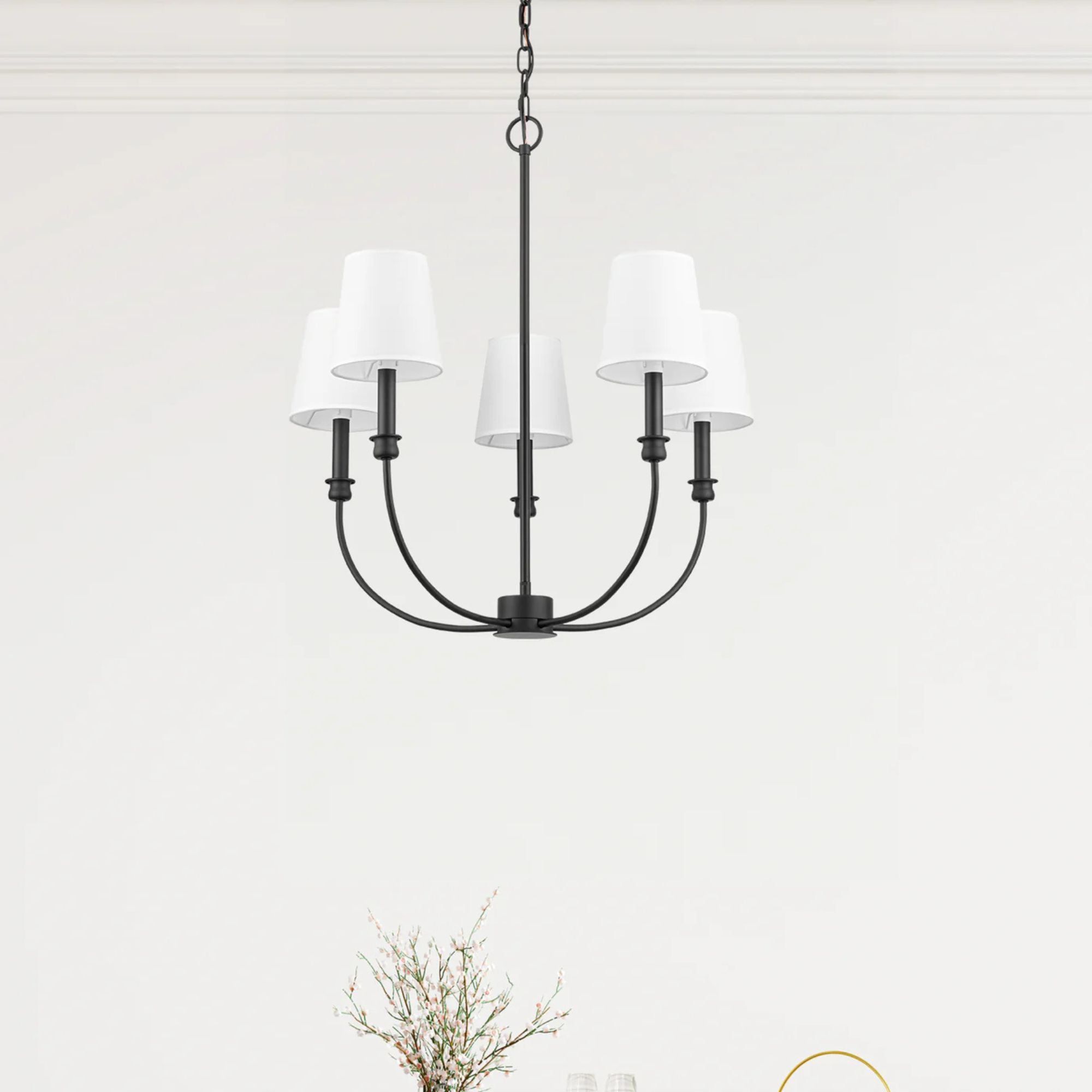 Prominence Home Billet 5-Light Chandelier with Fabric Shades, Matte Black - VMInnovations