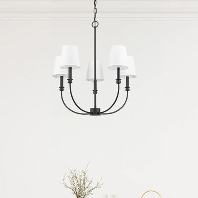 Prominence Home Billet 5-Light Chandelier with Fabric Shades, Matte Black - VMInnovations