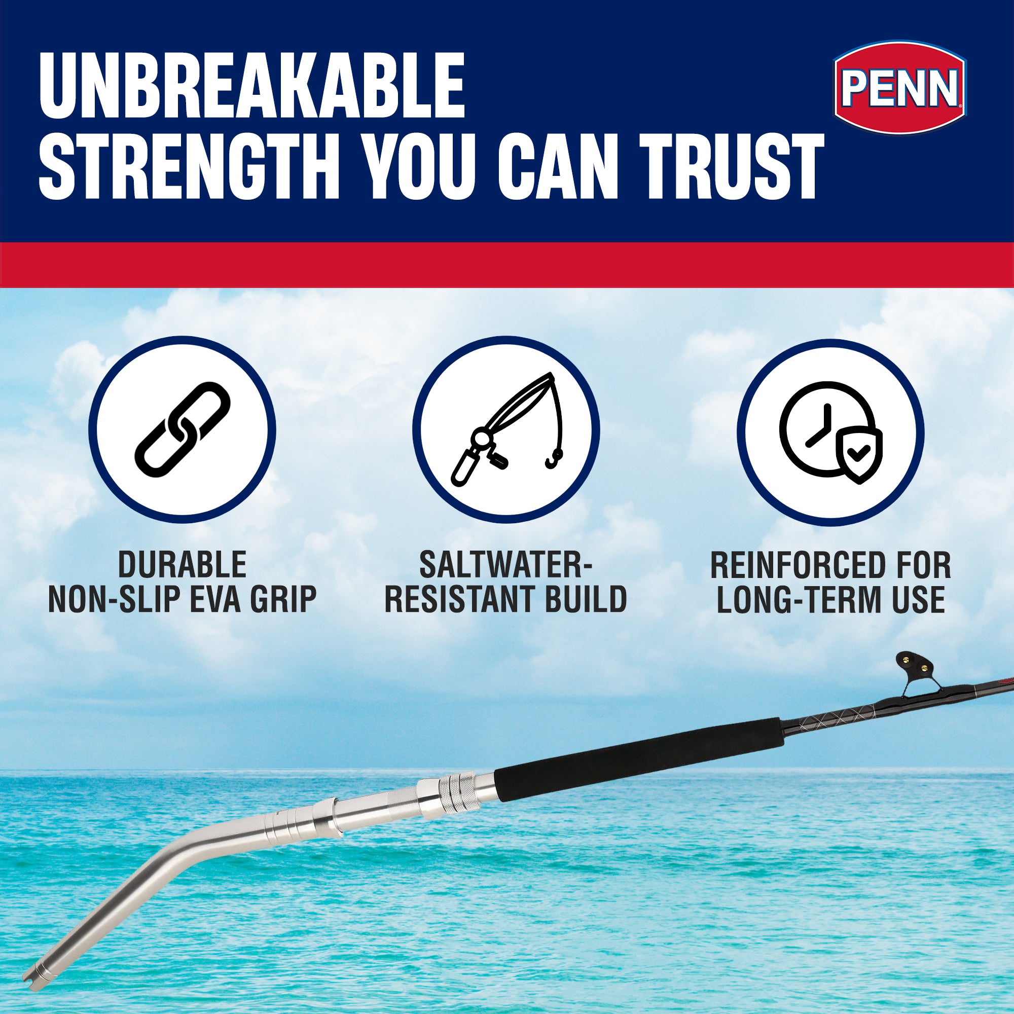 Penn Ally II Straight Butt Conventional Boat Rod, 6 Feet, Loads Up To 80 Pounds - VMInnovations