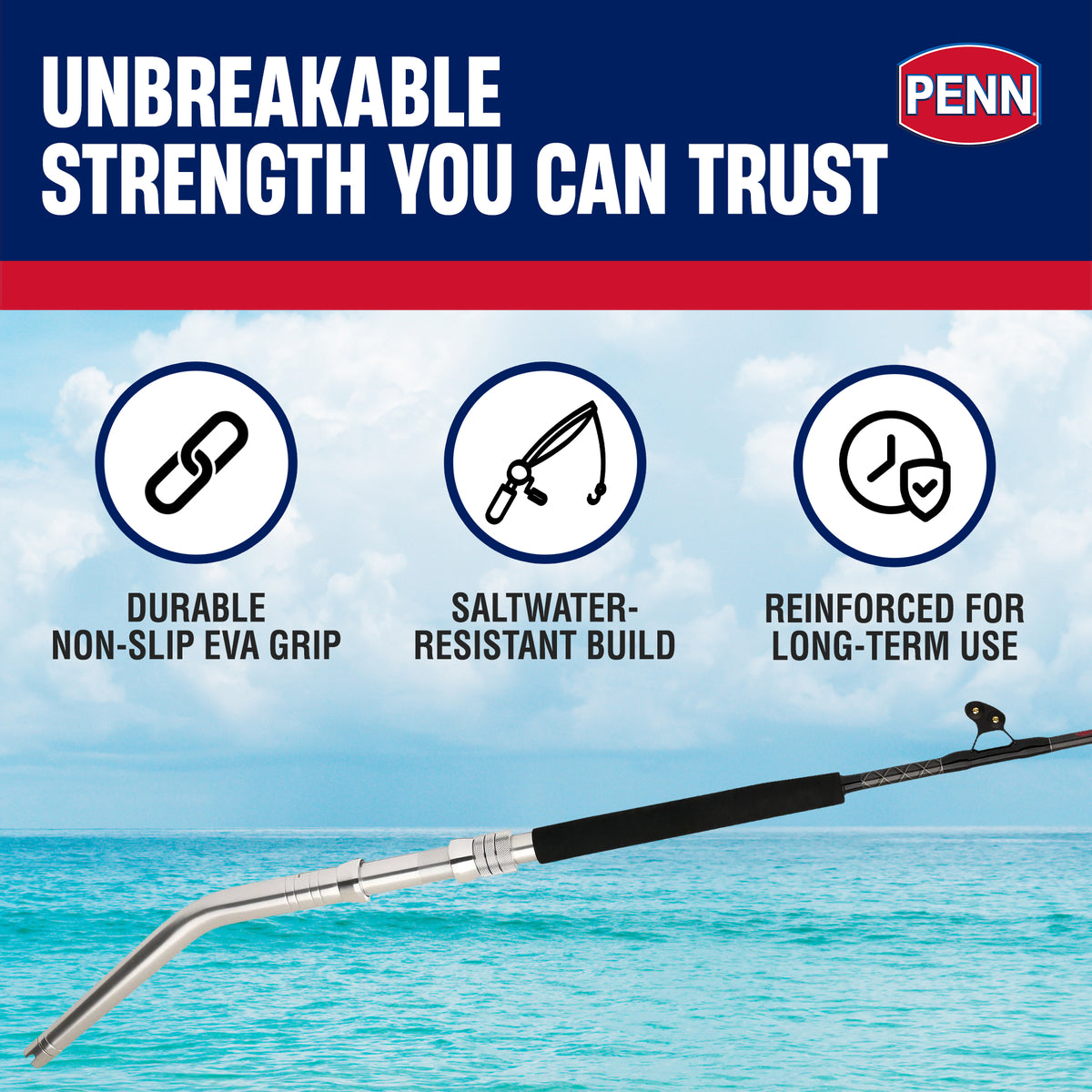 Penn Ally II Straight Butt Conventional Boat Rod, 6ft, Loads To 80lbs (Open Box) - VMInnovations