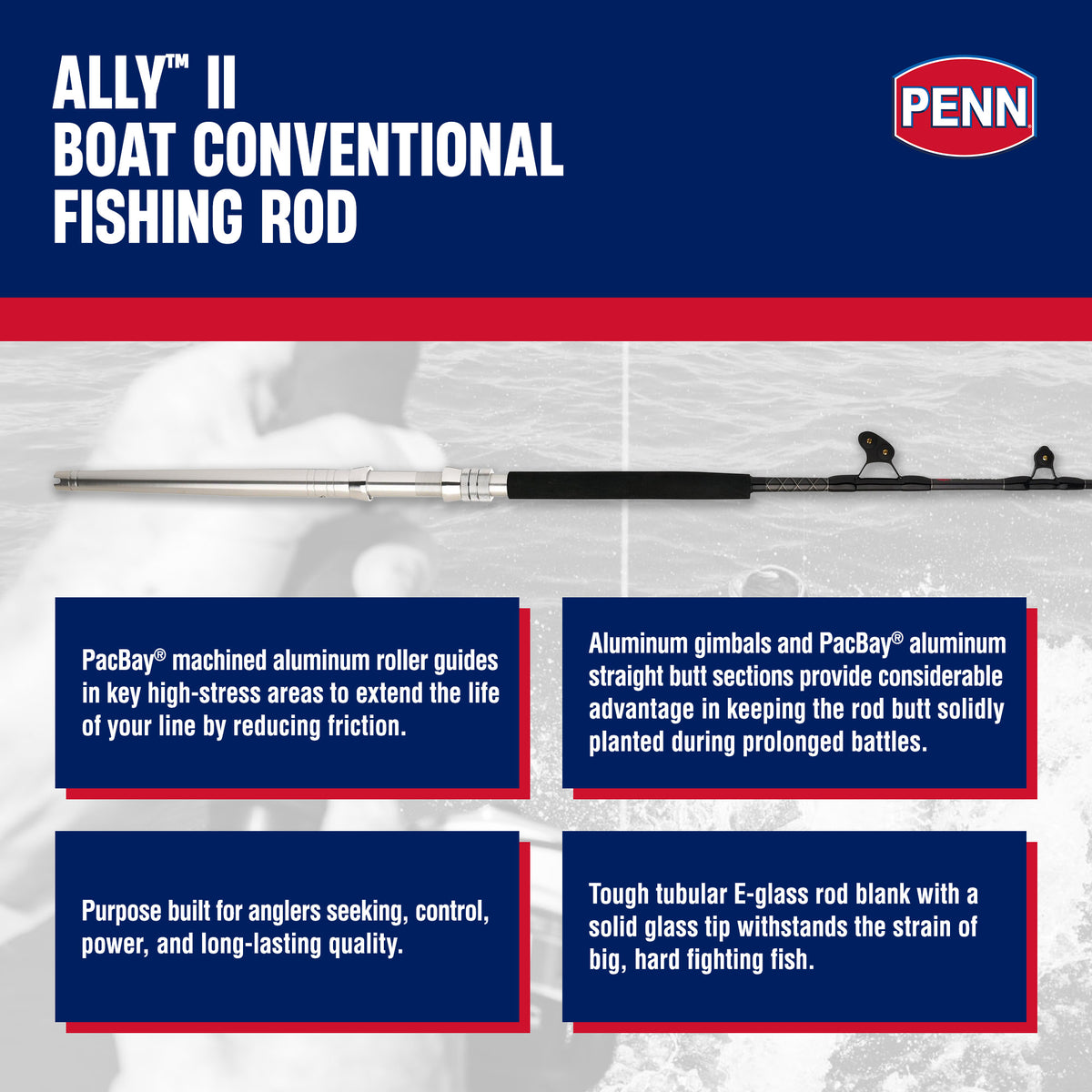 Penn Ally II Straight Butt Conventional Boat Rod, 6ft, Loads 130lbs (Open Box) - VMInnovations