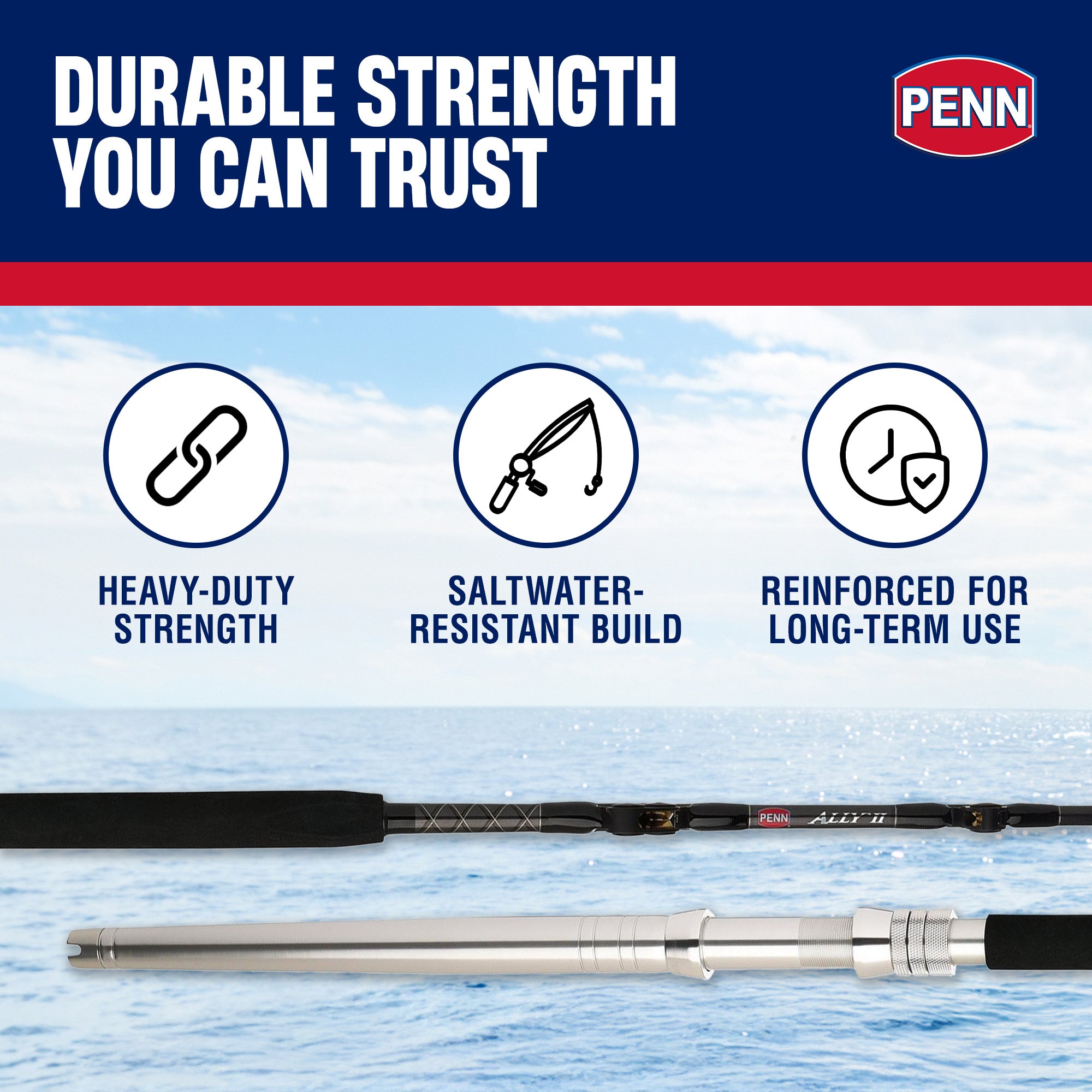Penn Ally II Straight Butt Conventional Boat Rod, 6ft, Loads 130lbs (Open Box) - VMInnovations