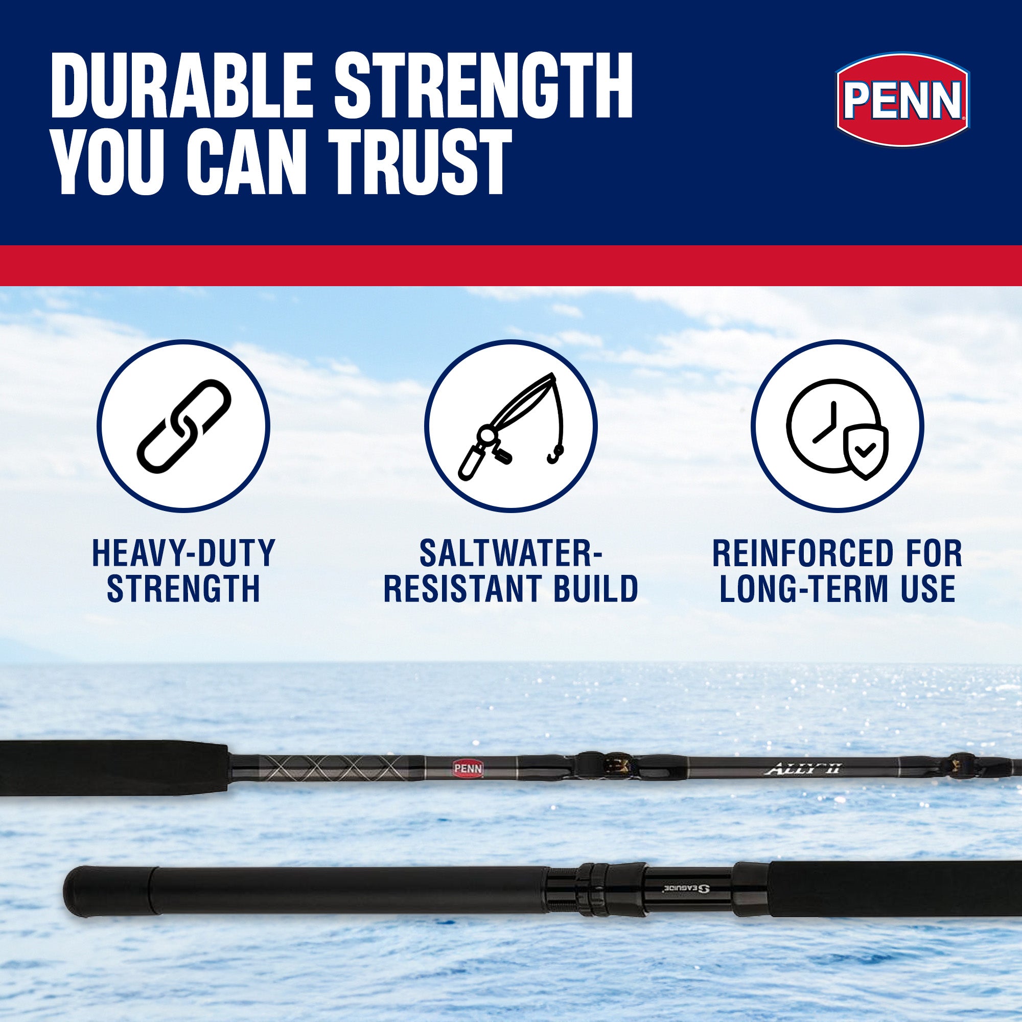 Penn Ally II Straight Butt Boat Rod, 6 Feet, Loads Up To 80 Pounds (Open Box) - VMInnovations