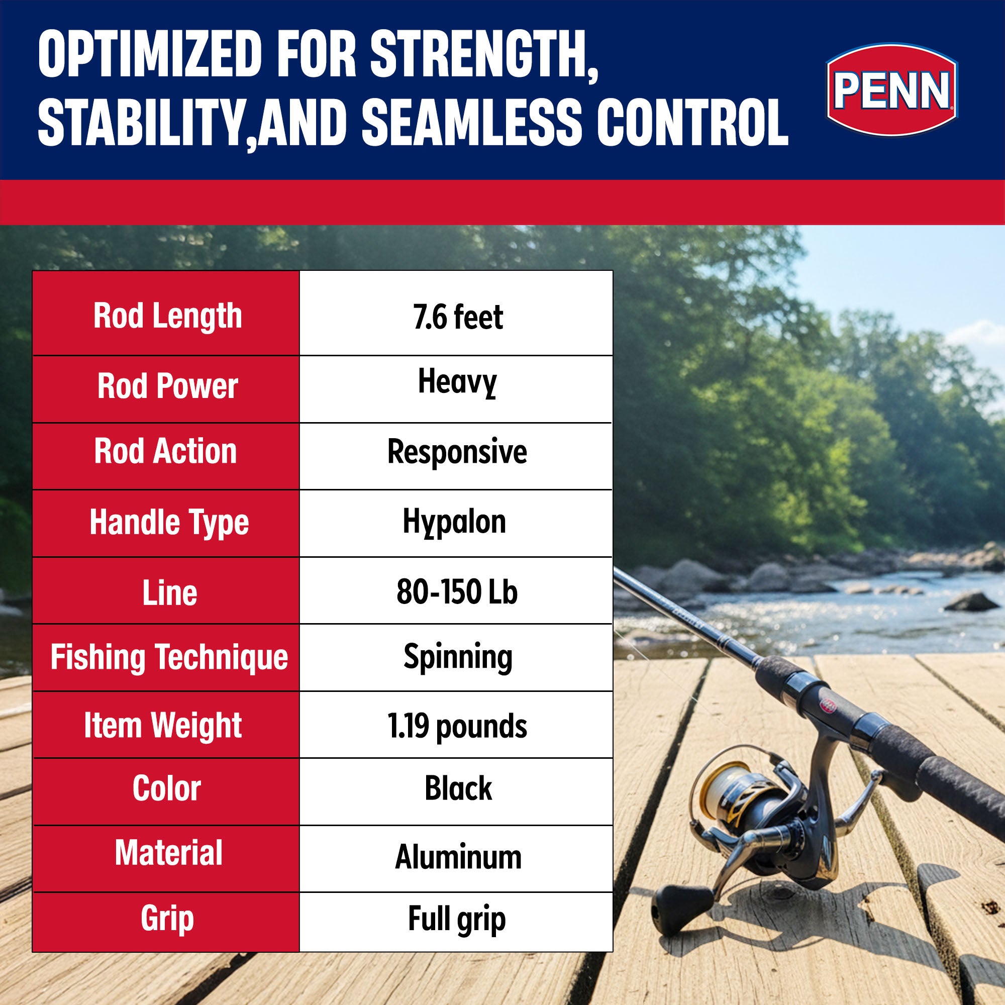 PENN Carnage III West Coast Boat Conventional Rod, 7'6" Fishing Pole,Extra Heavy - VMInnovations