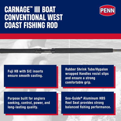 PENN Carnage III West Coast Boat Conventional Rod, 7'8" Fishing Pole, (Used)