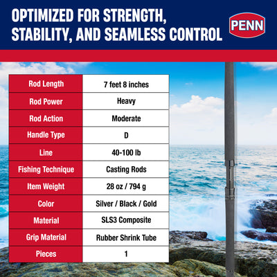 PENN Carnage III West Coast Boat Conventional Rod, 7'8" Fishing Pole, (Used)