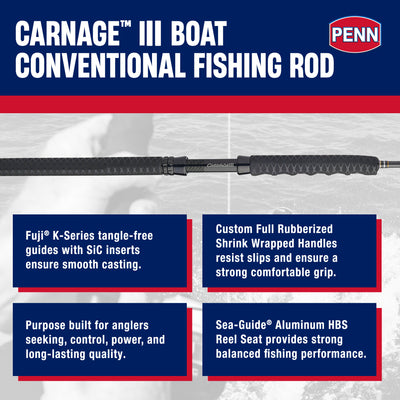 PENN Carnage III Conventional Boat Fishing Rod, 6' Fishing Pole, Heavy(Open Box)