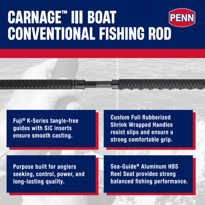 PENN Carnage III Conventional Boat Rod, 7' Fishing Pole, Medium Light Power