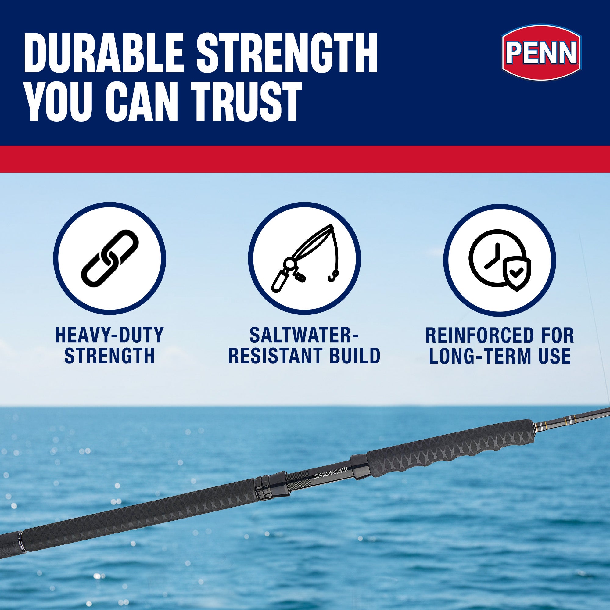 PENN Carnage III Conventional Boat Fishing Rod, 6' Fishing Pole, Heavy(Open Box)
