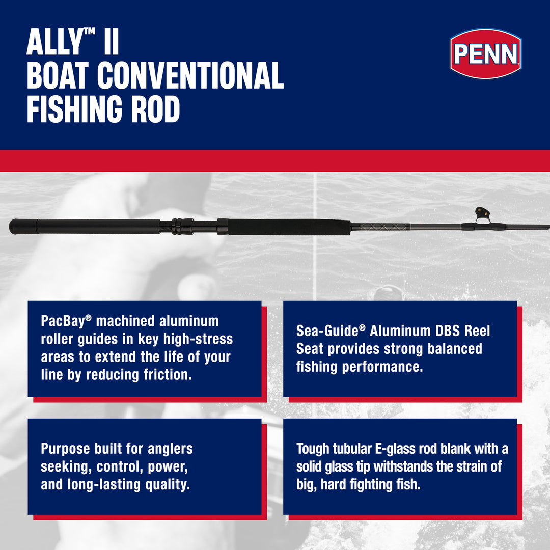 Penn Ally II Straight Butt Conventional Boat Rod, 6 Feet, Loads Up To 40 Pounds - VMInnovations