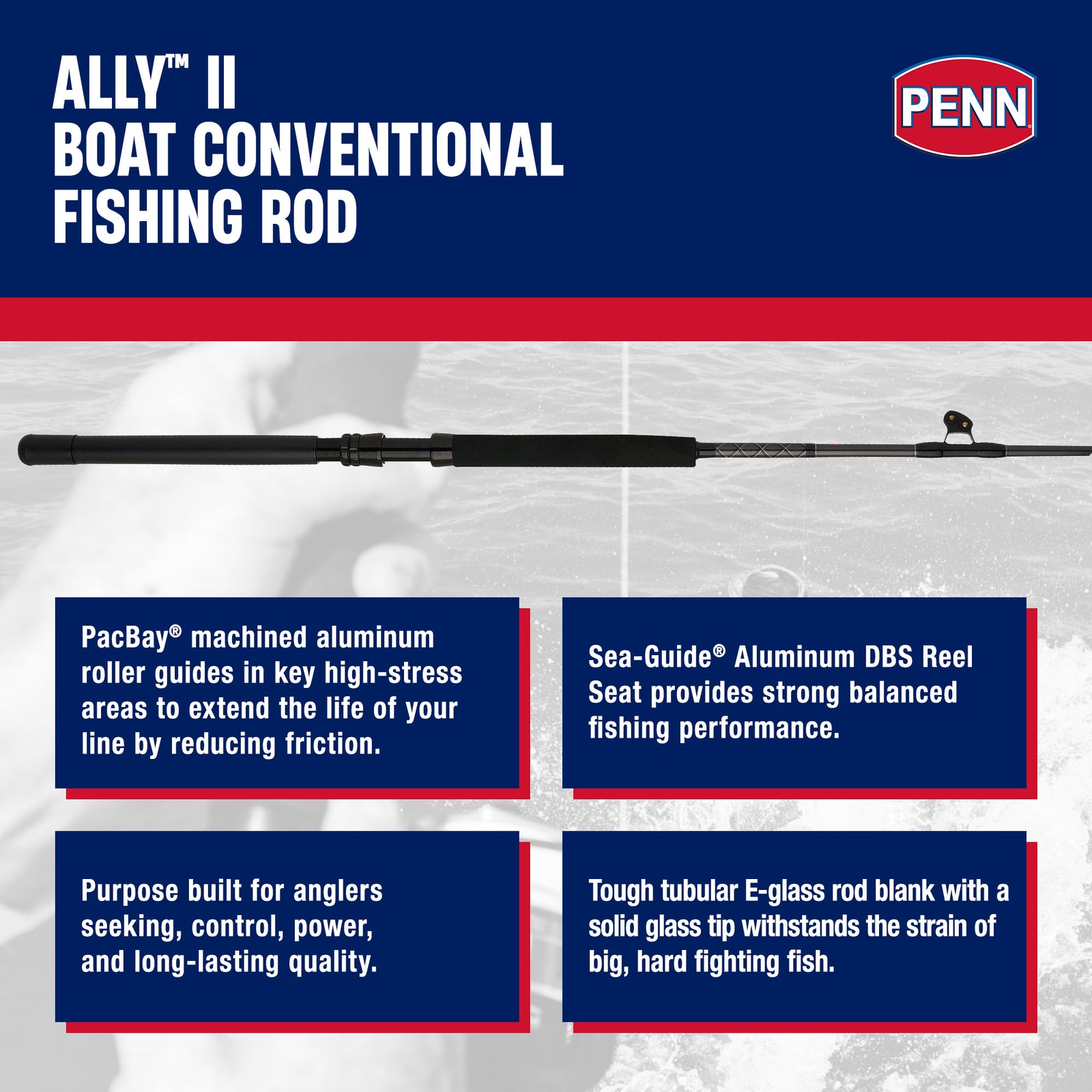 Penn Ally II Straight Butt Conventional Boat Rod, 6 Feet, Loads Up To 40 Pounds - VMInnovations