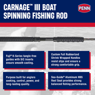 PENN Carnage III Spinning Boat Fishing Rod, 7' Fishing Pole, (Open Box)