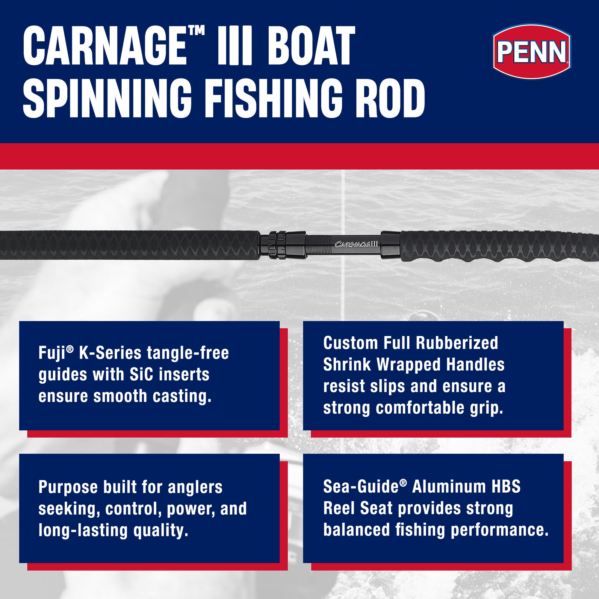 PENN Carnage III Spinning Boat Rod, 6'6" Pole, Medium Rod Power (Open Box)