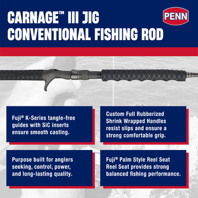 PENN Carnage III Conventional Jigging Rod, 6'2" Pole, Heavy Power (Open Box)