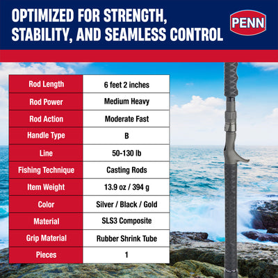 PENN Carnage III Conventional Jigging Rod, 6'2" Pole, Heavy Power (Open Box)