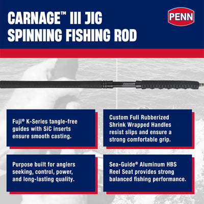 Penn Carnage III Spinning Jigging Rod, 6'6" Length Fishing Pole, Medium Power - VMInnovations