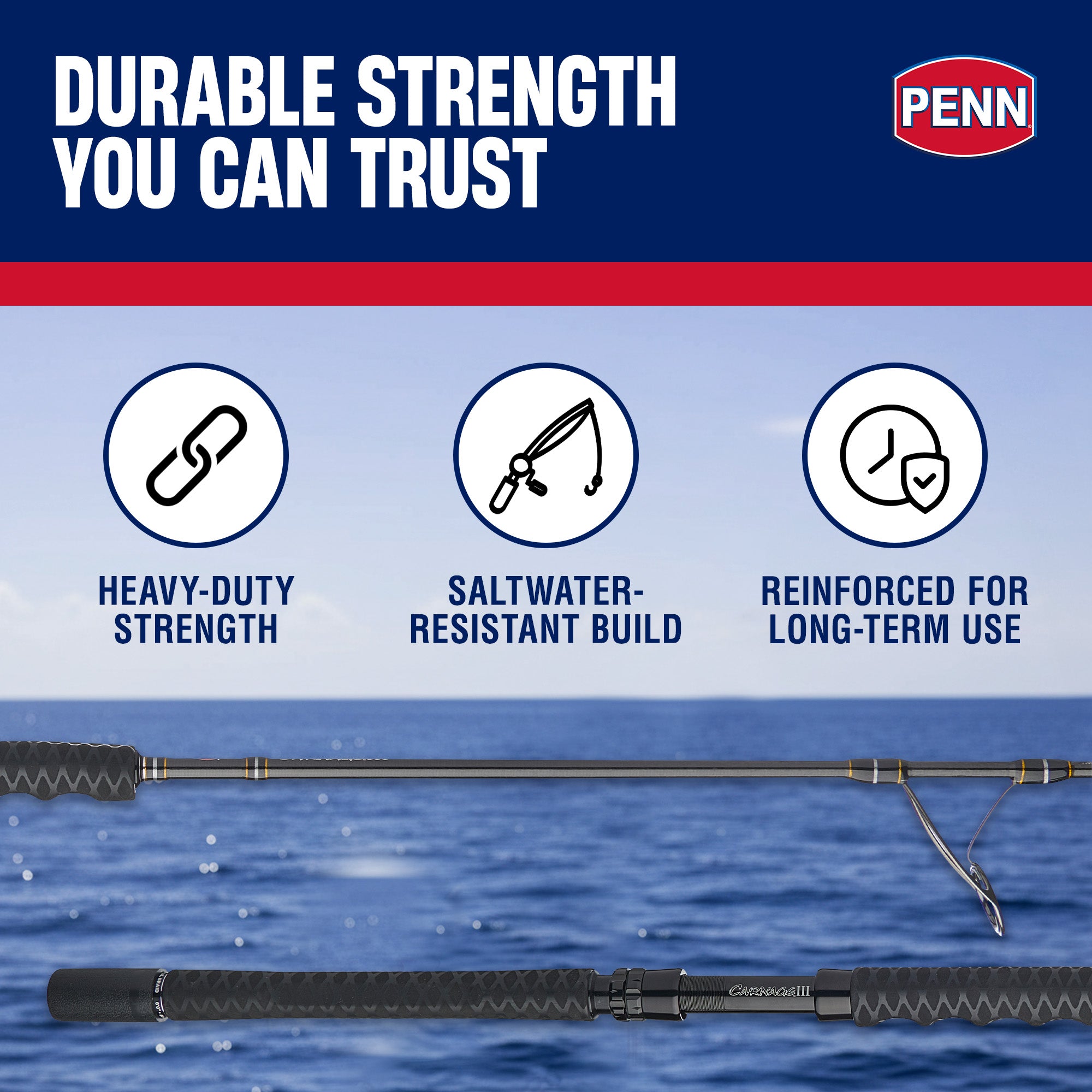 PENN Carnage III Spinning Jigging Rod, 6'4" Fishing Pole, Medium Heavy Power - VMInnovations