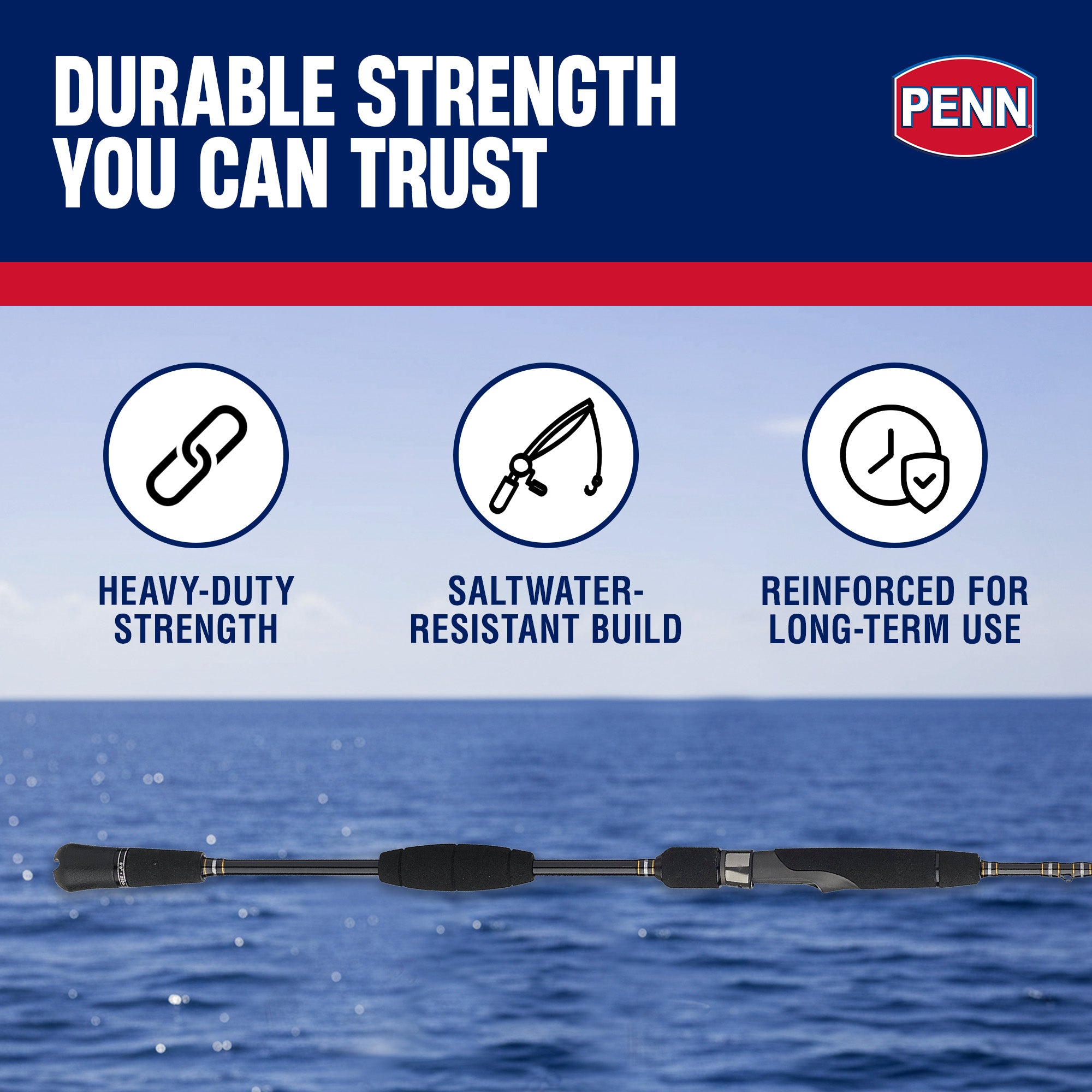 PENN Carnage III Slow Pitch Spinning Rod, 6'8" Fishing Pole, Md Heavy(Open Box)