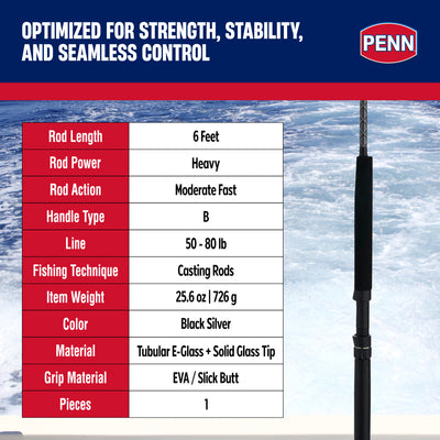 Penn Ally II Turbo Slick Butt Conventional Boat Rod, 6', Loads To 80 lb.(Used)