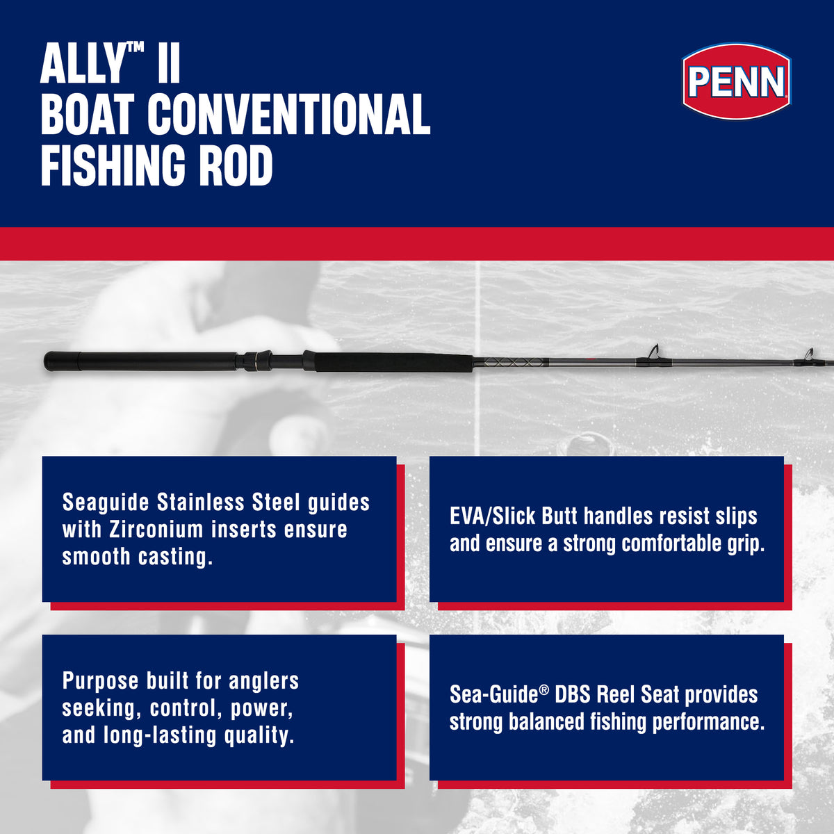 Penn Ally II Straight Butt Conventional Boat Rod, 7 Feet, Loads 30lb (Open Box) - VMInnovations