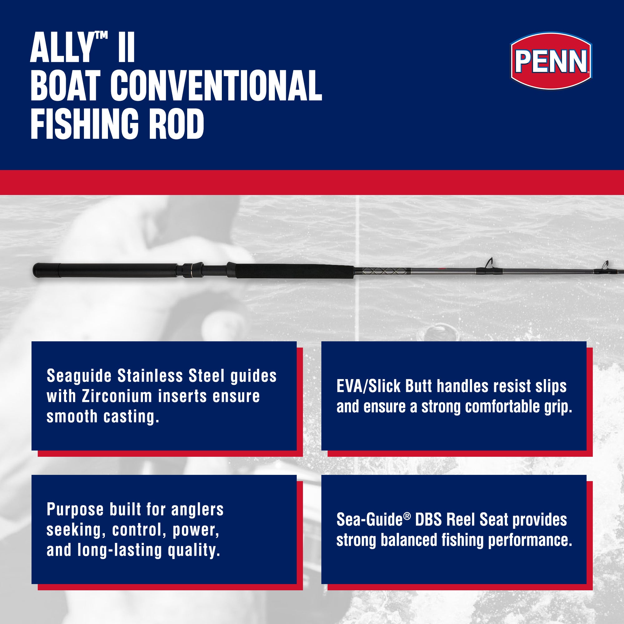 Penn Ally II Straight Butt Conventional Boat Rod, 7 Feet, Loads 30lb (Open Box) - VMInnovations
