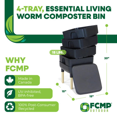 FCMP Outdoor Essential Living Worm Composter Bin, 4-Tray Indoor System, Black - VMInnovations
