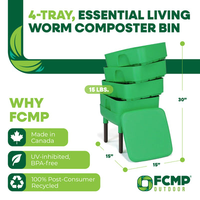 FCMP Outdoor Essential Living Worm Composter Bin, 4-Tray Indoor System, Green - VMInnovations