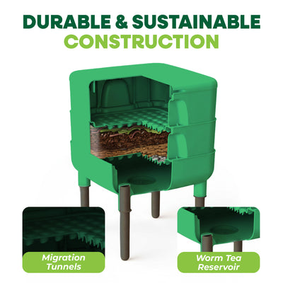 FCMP Outdoor Essential Living Worm Composter Bin, 4-Tray Indoor System, Green - VMInnovations