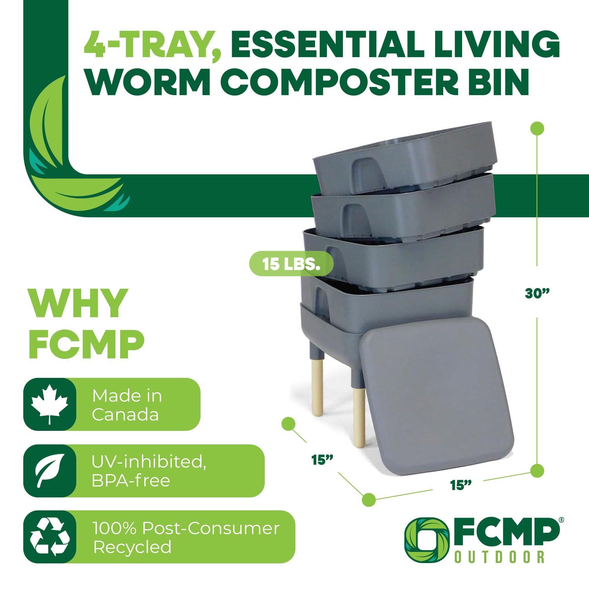 FCMP Outdoor Essential Living Worm Composter Bin, 4-Tray Indoor System(Open Box)