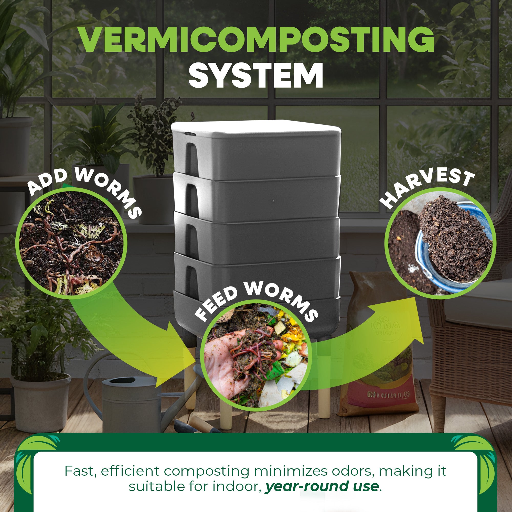 FCMP Outdoor Essential Living Worm Composter Bin, 4-Tray Indoor System(Open Box)