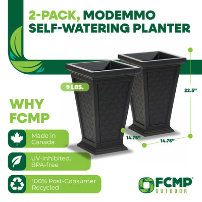 FCMP Outdoor Modemmo Self-Watering Planter, Casablanca Pattern, Black, Set of 2