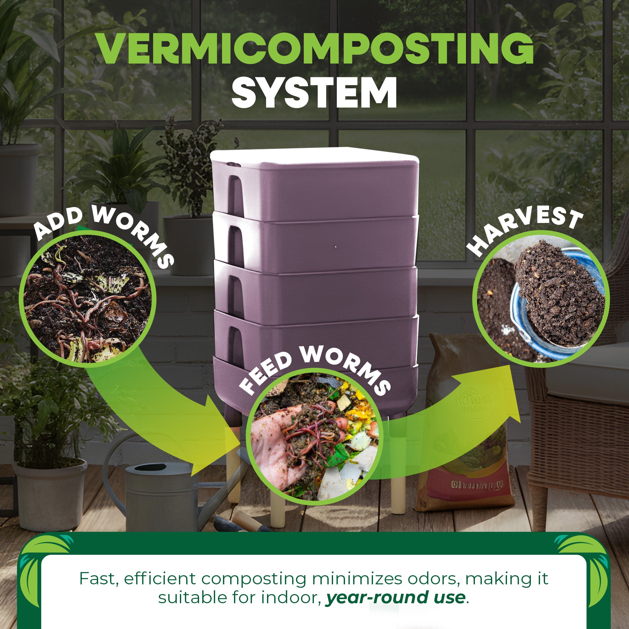 FCMP Outdoor Essential Living Worm Composter Bin, 4-Tray Indoor System(Open Box)