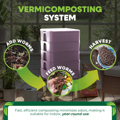 FCMP Outdoor Essential Living Worm Composter Bin, 4-Tray Indoor System(Open Box)