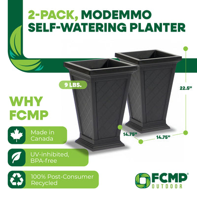 FCMP Outdoor Modemmo Self-Watering Planter, Argyle Pattern, Black, Set of 2 - VMInnovations
