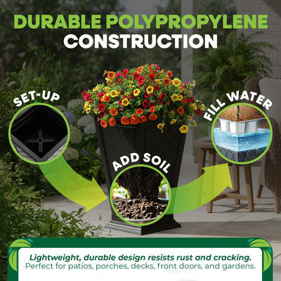 FCMP Outdoor Modemmo Self-Watering Planter, Argyle Pattern, Black, Set of 2 - VMInnovations