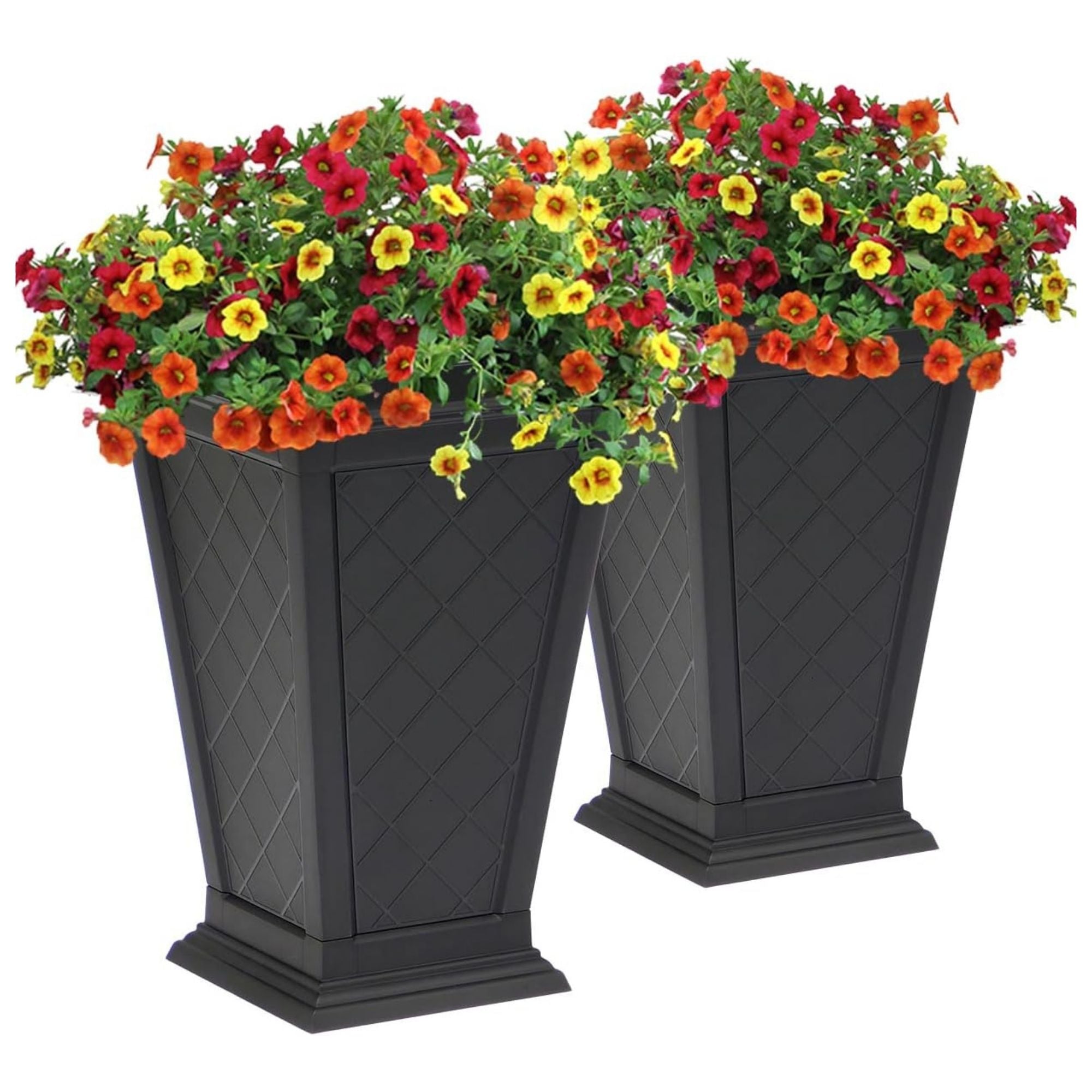 FCMP Outdoor Modemmo Self-Watering Planter, Argyle Pattern, Black, Set of 2 - VMInnovations