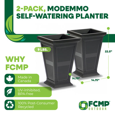 FCMP Outdoor Modemmo Self-Watering Planter, Chelsea Pattern, Black, (Open Box)