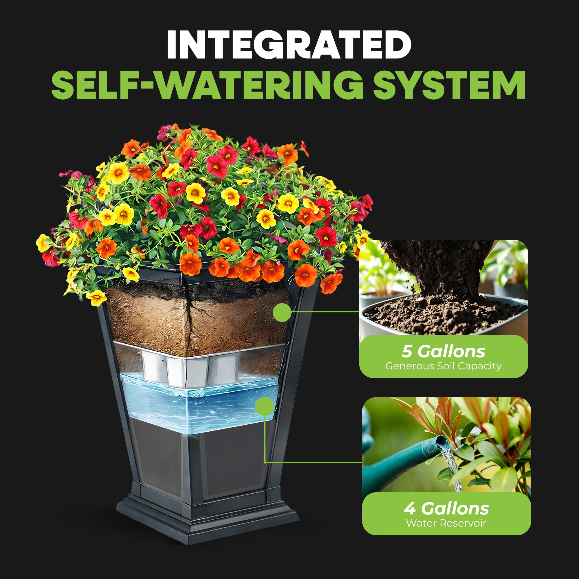 FCMP Outdoor Modemmo Self-Watering Planter, Chelsea Pattern, Black, (Open Box)