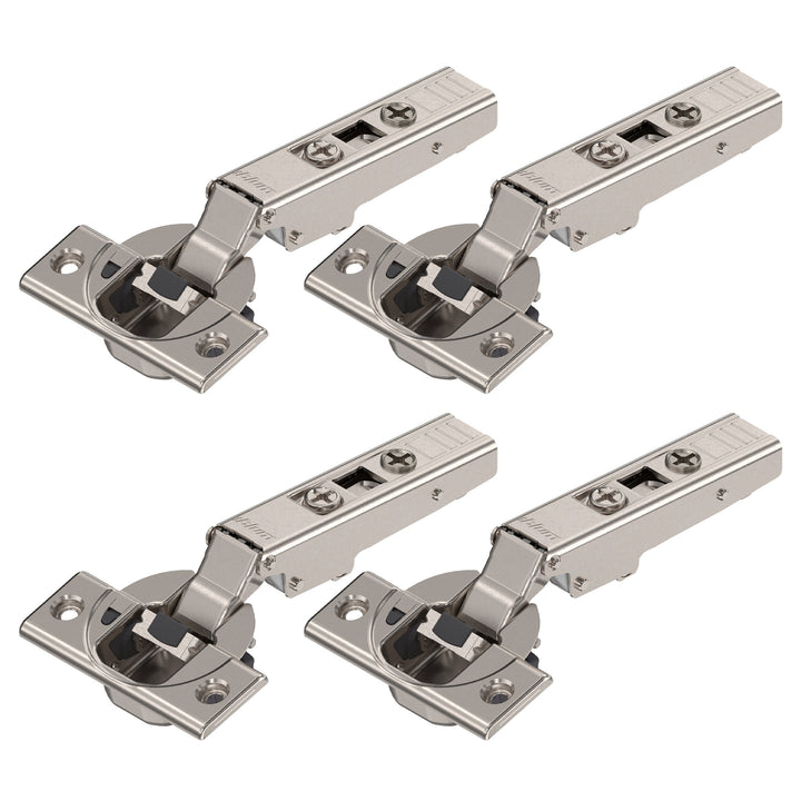 Blum CLIP top BLUMOTION Hinge Kit (4 Pack), Full Overlay, 110° Opening Angle, Steel, Soft Close Euro-Style Hinges with CLIP Mounting Plate for Frameless Cabinets