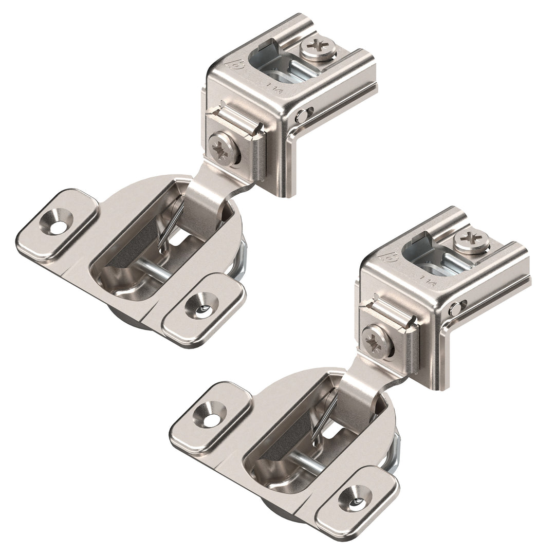 Blum COMPACT hinge (2 Pack), 1-1/4" Overlay, 110° Opening Angle, Steel, Concealed Hinges for Face Frame Cabinets