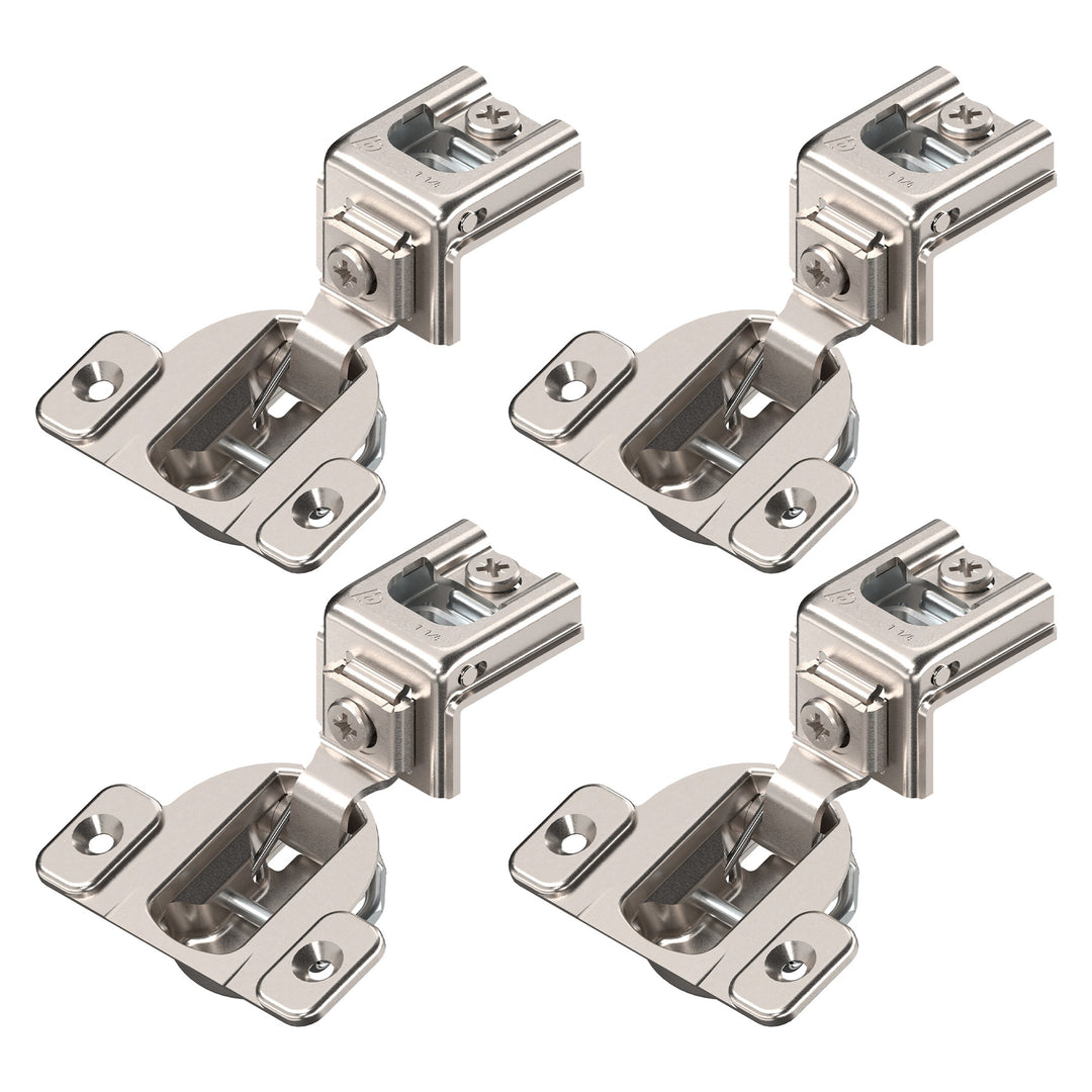Blum COMPACT hinge (4 Pack), 1-1/4" Overlay, 110° Opening Angle, Steel, Concealed Hinges for Face Frame Cabinets