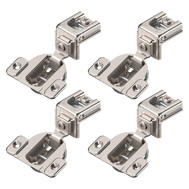 Blum COMPACT hinge (4 Pack), 1-1/4" Overlay, 110° Opening Angle, Steel, Concealed Hinges for Face Frame Cabinets
