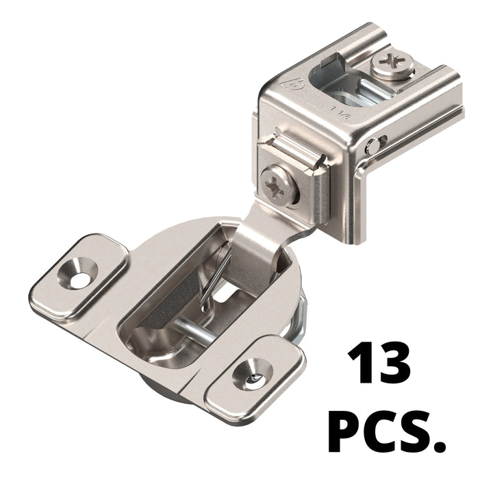 Blum COMPACT hinge (13 Pack), 1-1/4" Overlay, 110° Opening Angle, Steel, Concealed Hinges for Face Frame Cabinets
