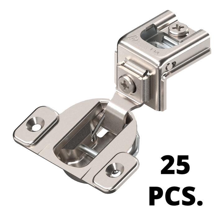Blum COMPACT hinge (25 Pack), 1-1/4" Overlay, 110° Opening Angle, Steel, Concealed Hinges for Face Frame Cabinets