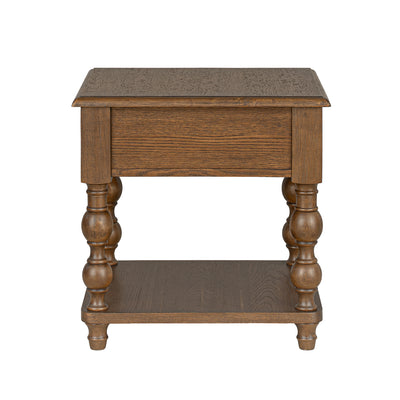 ROME + OAK Stratford Curved Leg End Table with Drawer and Shelf, Dark Brown Oak