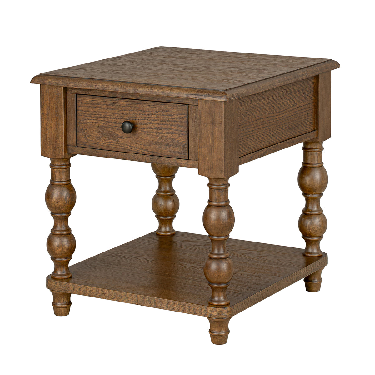 ROME + OAK Stratford Curved Leg End Table with Drawer and Shelf, Dark Brown Oak
